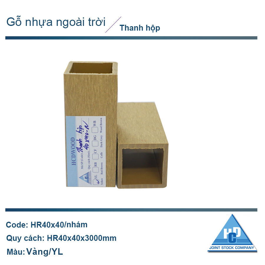 Thanh hộp ngoài trời HR40x40/ Màu vàng nhám