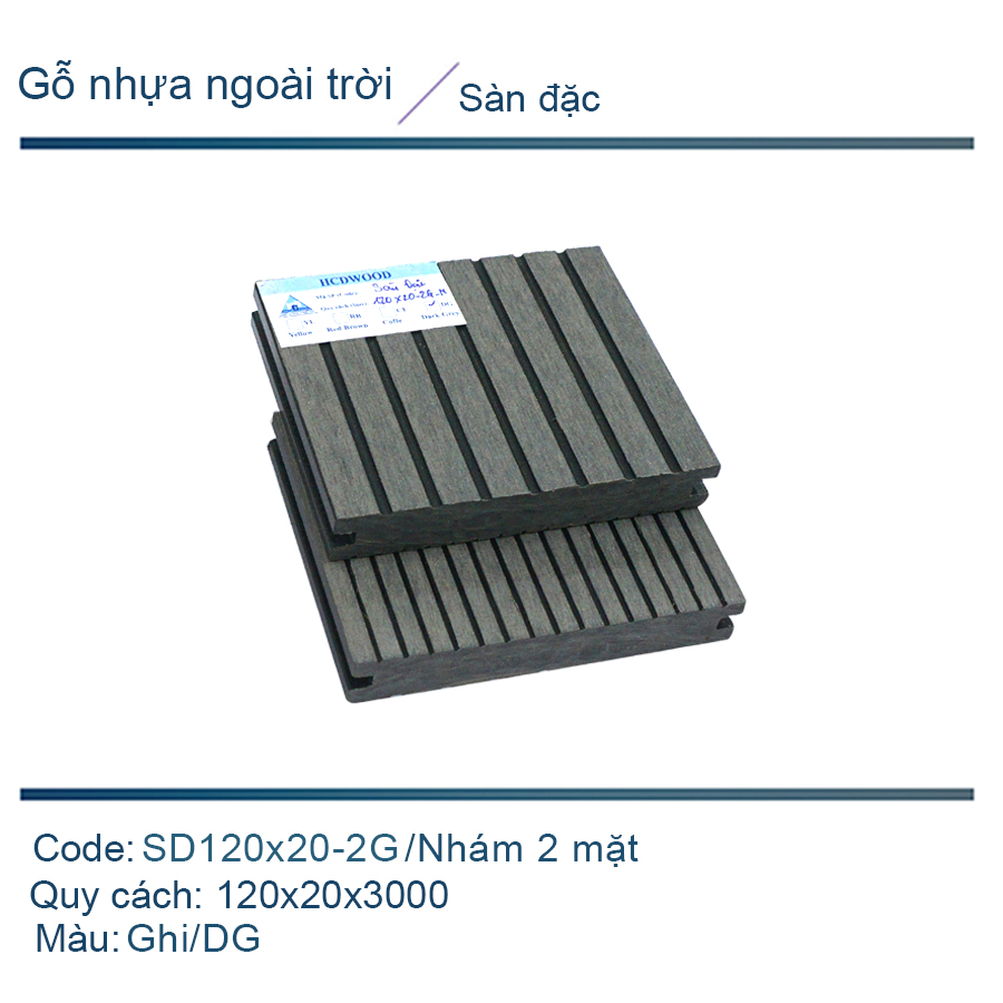  Sàn đặc SD120x20-2G màu ghi/ nhám 2 mặt 