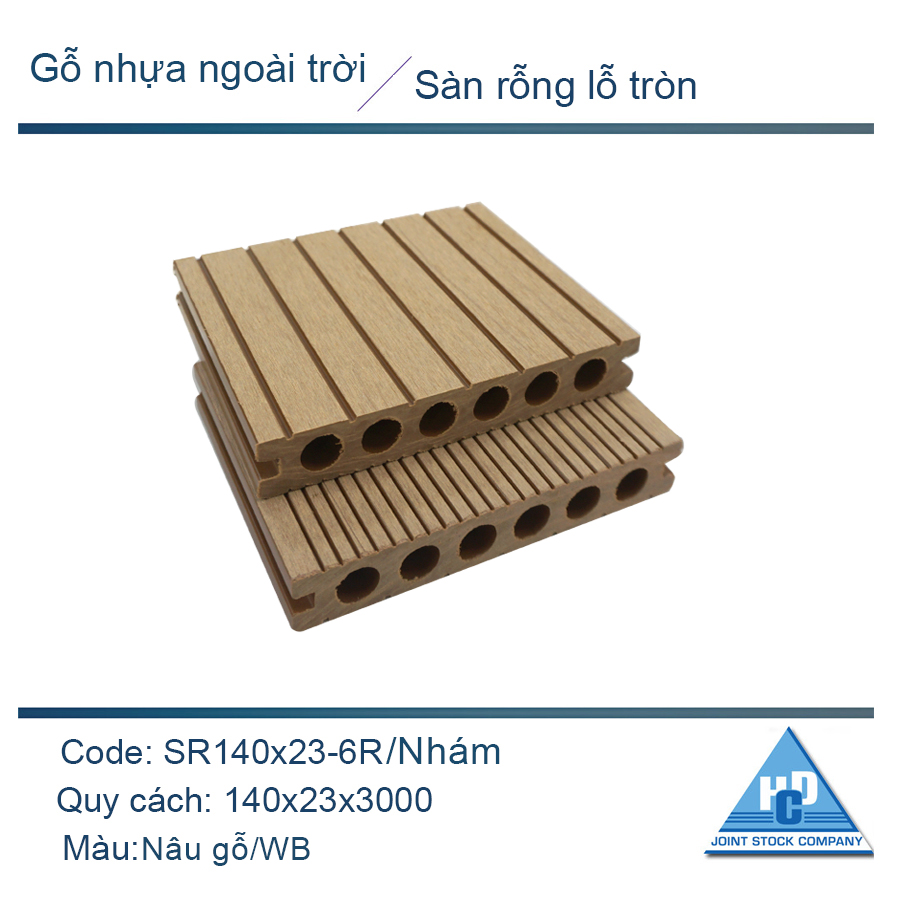 Sàn rỗng lỗ tròn SR140x23-6R màu nâu gỗ/ nhám