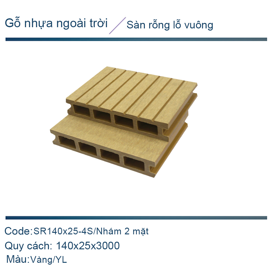 Sàn rỗng lỗ vuông SR140x25-4S màu vàng/Nhám 2 mặt