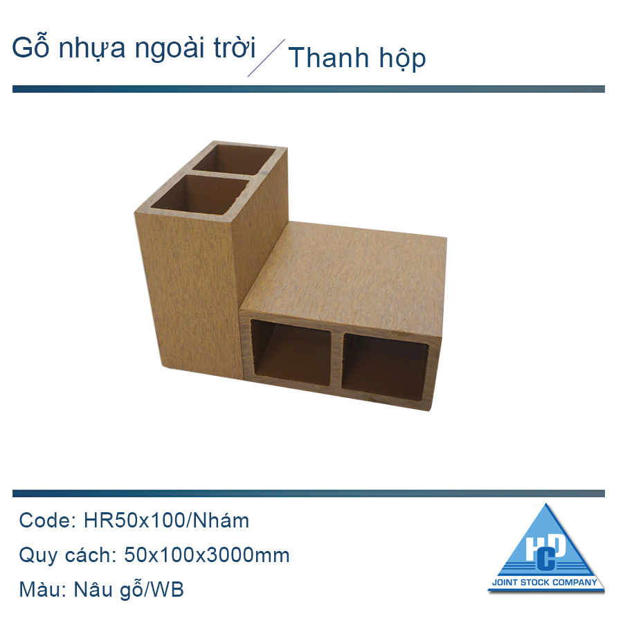 Thanh hộp HR50x100 màu nâu gỗ/nhám